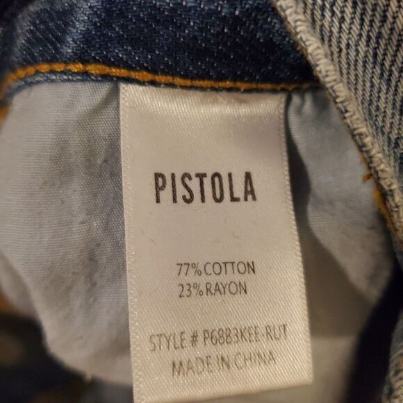 PISTOLA Charlie High Rise Straight Jeans 26 Distressed Ruthless Blue Button Fly - Picture 12 of 13